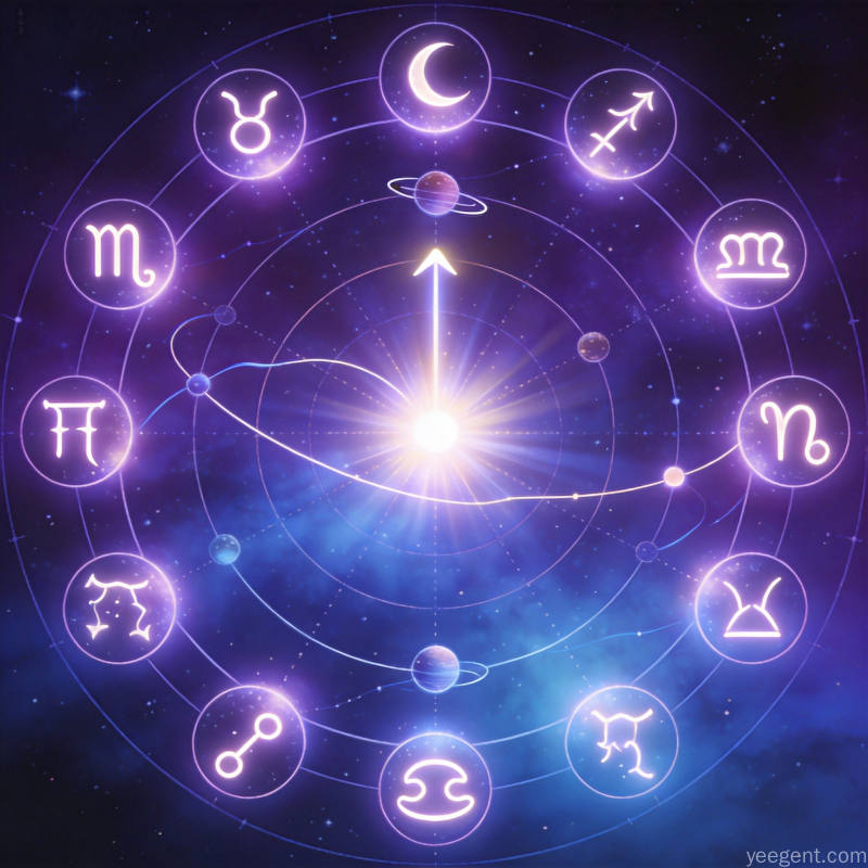 数字艺术风格的十二宫位星座符号排列图