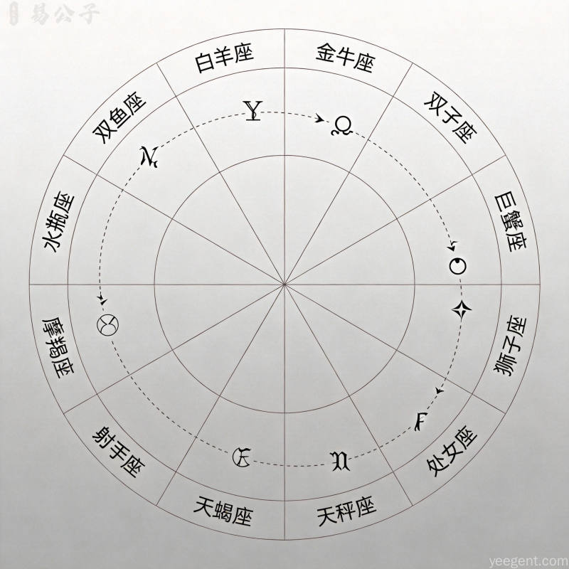 极简线条风格星盘分析图十二宫位行星符号