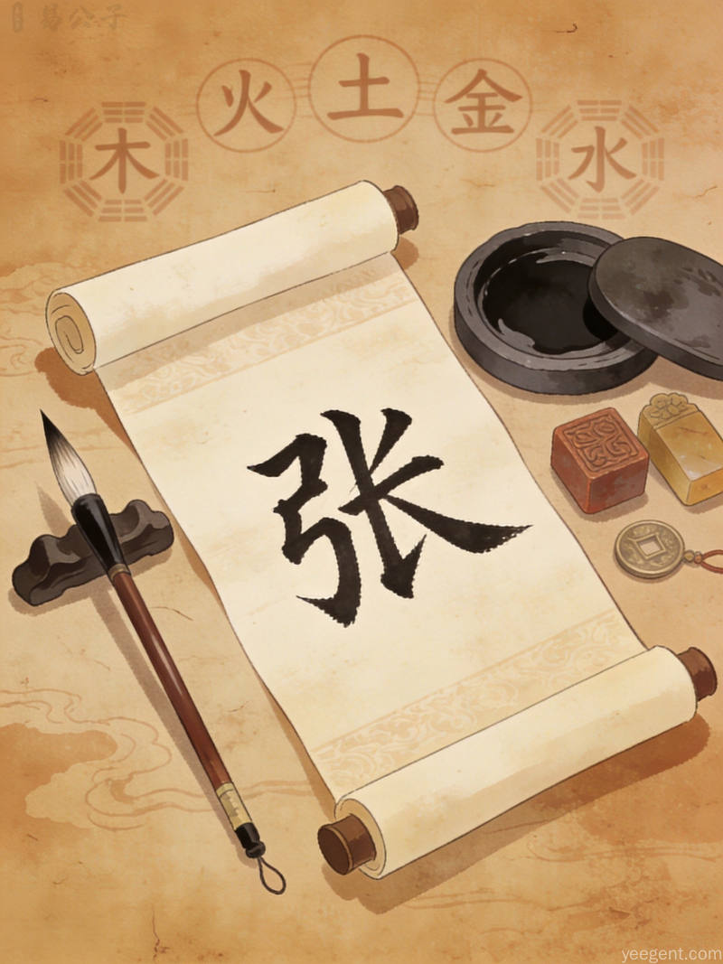 汉字笔画结构与传统五行文化符号的典雅组合呈现