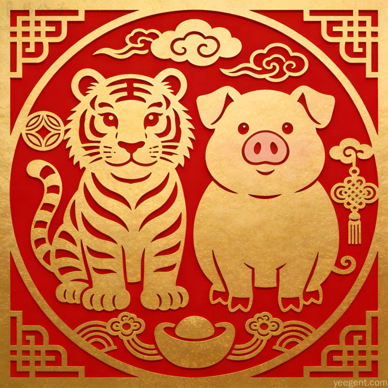 十二生肖排列图卷搭配梅兰竹菊装饰,古朴典雅暖金色调的传统生肖文化