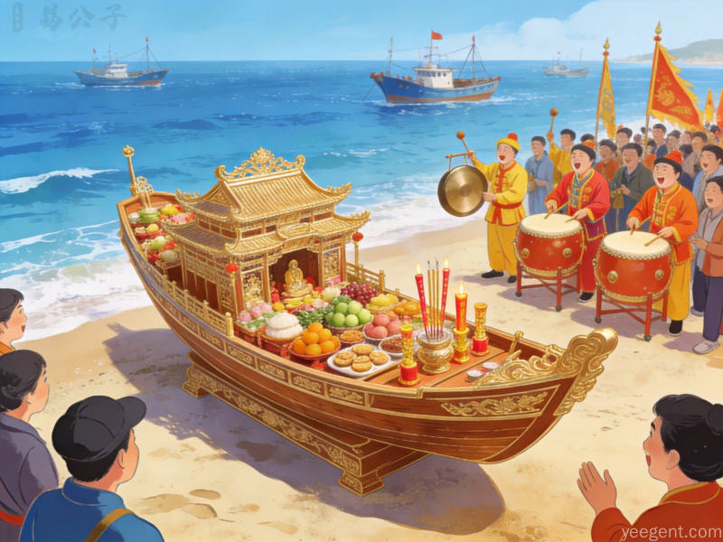 浙江沿海送大暑船民俗仪式的传统木船场景
