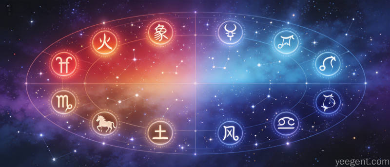 四象星座全景光环图,十二星座符号环形排列