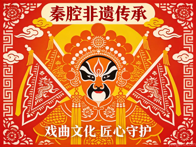 剪纸风格秦腔戏曲脸谱服饰纹样非遗文化插画