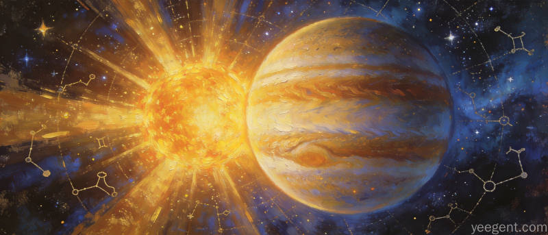 太阳与木星合相的金色星空天象