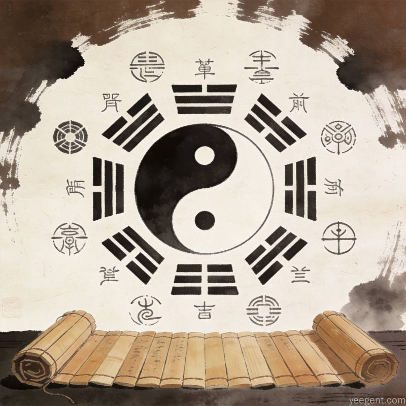 太极阴阳图与传统术数符号的古典纹理配图