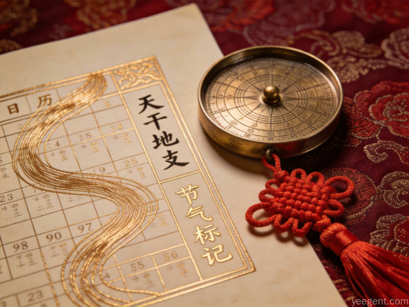 传统日历画面标注天干地支与节气标记