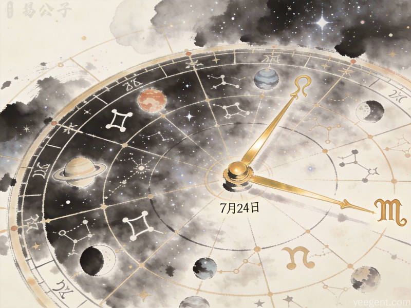 星象盘上显示行星排列位置呈现7月24日的天象格局