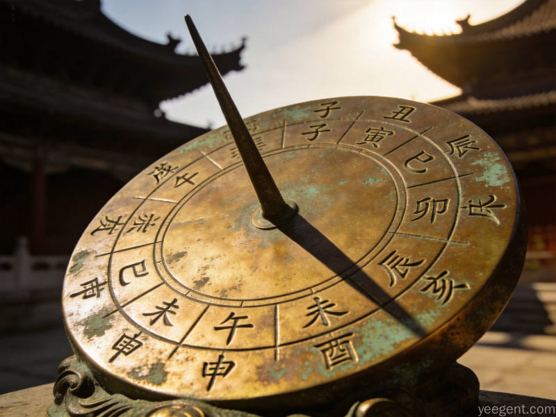 传统日晷表面刻有十二地支时辰文字
