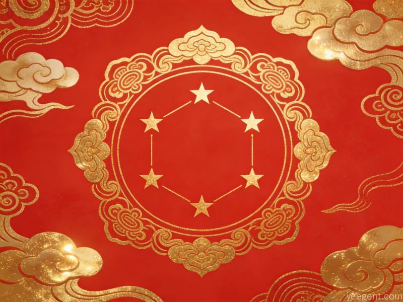 中国风北斗七星图案搭配祥云如意纹饰红金配色