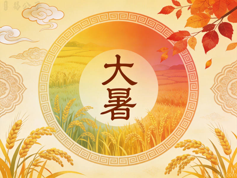 现代国潮风格的二十四节气轮转与夏秋过渡田园风光图