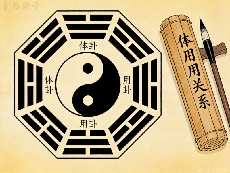 古籍书页上标注体卦用卦关系的六爻图