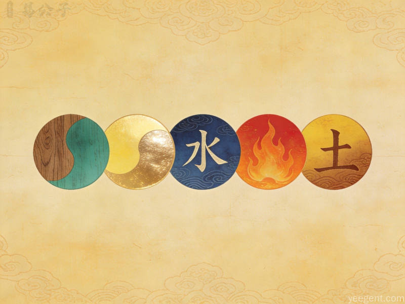 传统五行相生关系图示,金木水火土五色排列