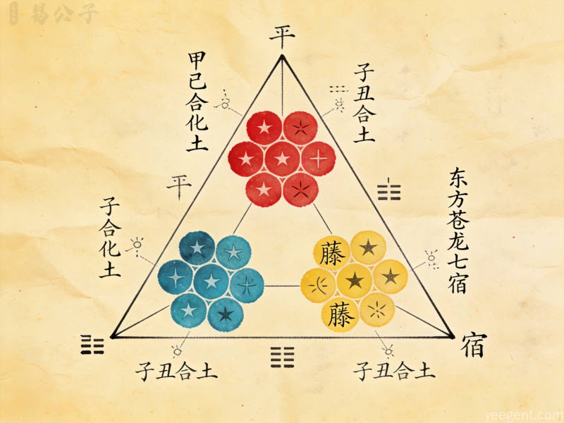 宣纸纹理背景上传统星曜三角关系连线图呈现命理学术研究笔记质感
