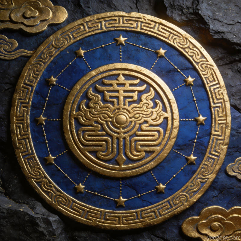 金石篆刻风格紫微帝星图腾印章搭配北斗七星连线呈现传统星象