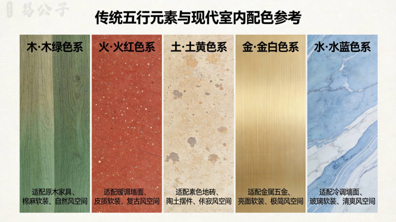 五行元素与现代室内配色方案的对比展示