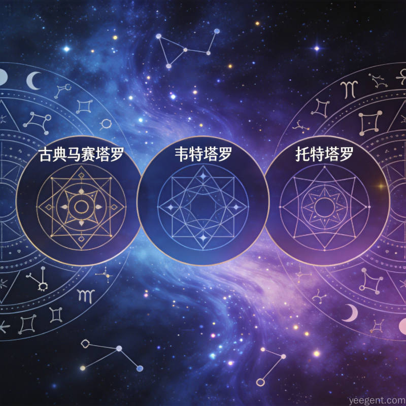 塔罗牌三大经典体系的视觉元素对比，不同时代的艺术风格演变