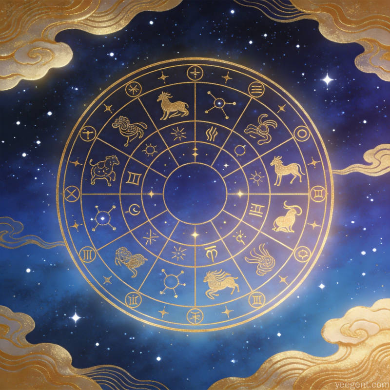 水墨写意北斗七星南斗六星与古籍罗盘的星象图