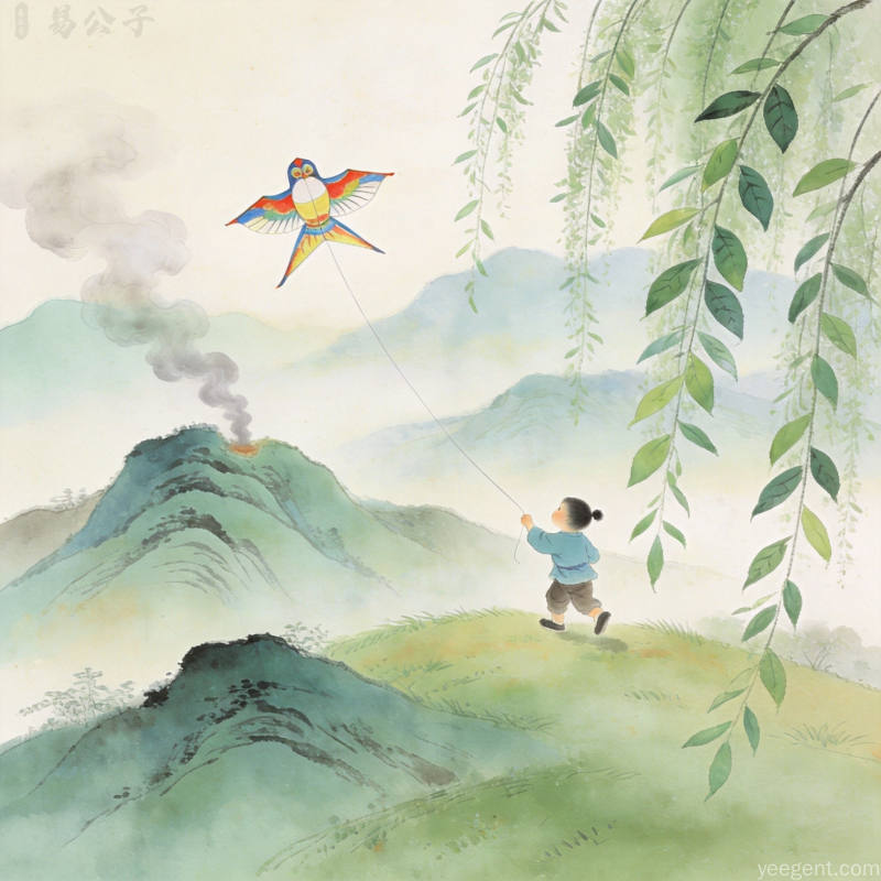 春日孩童郊野放纸鸢,传统清明时节的悠然生活画卷