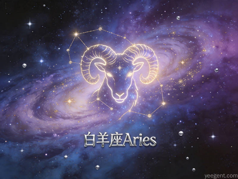 传统命理学白羊文化图:白羊座符号与银河交汇风格的概念插图