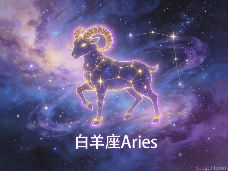 传统命理学白羊文化图:白羊座符号与银河交汇风格的概念插图