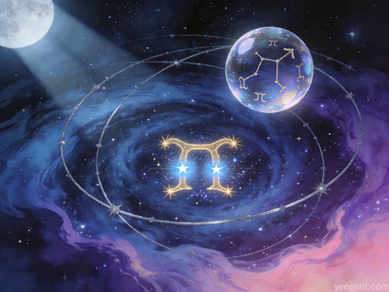 星座年度主题插图:十二星座符号与星空元素的组合的艺术化呈现