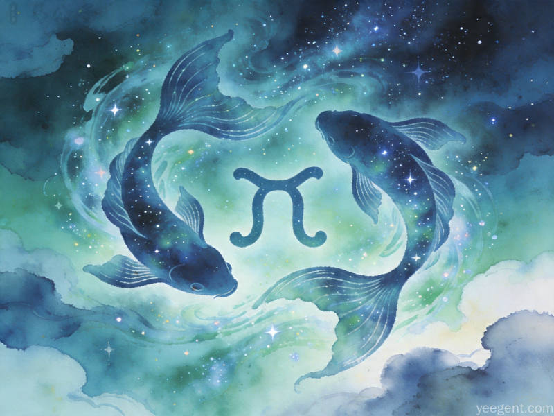 双鱼星象解析示意图:梦幻渐变海蓝调的星象的视觉效果展现