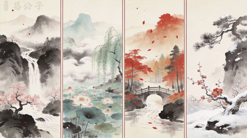 四季四方水墨图